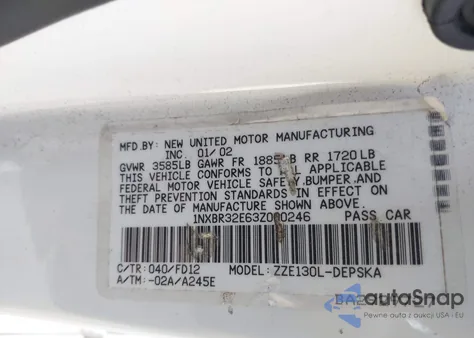 2003 Toyota Corolla S z USA, uszkodzony, nr VIN 1NXBR32E63Z000246